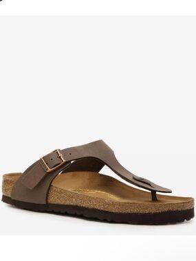 Birkenstock Brown Leather Gizeh Thong Sandals with Gold Buckle